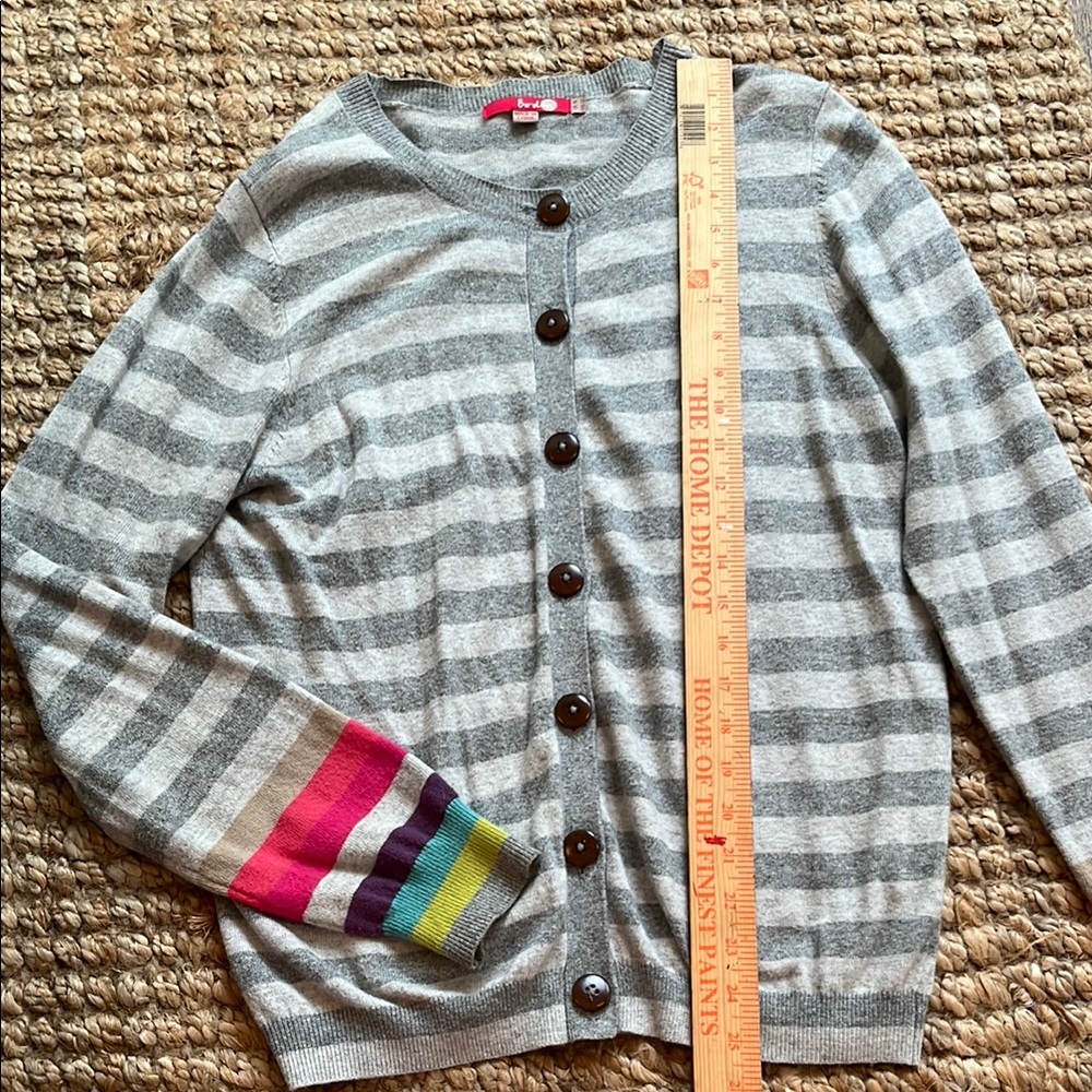 Striped Gray Sweater with Multicolor Sleeve